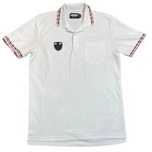 Hockey Eyes Without a Face White Mesh Polo Shirt Graphic Patch Short Sleeve - L